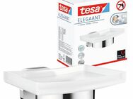 tesa Seifenspender 1 x ELEGAANT Design-Seifenschale, (Komplett-Set, 2-tlg), chrom - silber glänzend - 7,9 cm : 12,4 cm : 11,9 cm