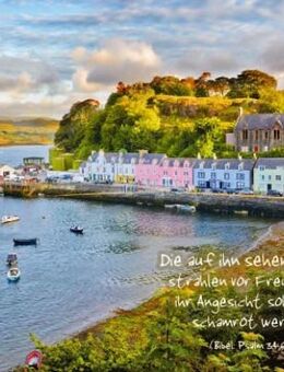 Christliches Poster A1 – Hafen von Portree, Insel Skye | Psalm 34,6 | Hoffnungsvolles Wandbild - Wilhelmshaven Zentrum