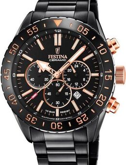 Festina Chronograph Keramik Kollektion F20577/1, Armbanduhr, Quarzuhr, Herrenuhr, Stoppfunktion, Edelstahlarmband