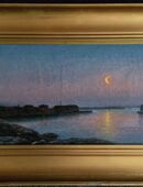 Ölgemälde JOHAN BOSTRÖM, Mondlandschaft mit Fischerboot und Häusern um 1917!! in 10779