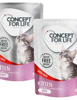 Gemischtes Sparpaket Concept for Life getreidefrei Gelee & Soße 24 x 85 g - Kitten Rind - in Soße und Gelee