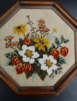 Gobelinbild Blumen Rödel Wolle 30 cm Handarbeit Stickbild+Rahmen 5,- - Flensburg
