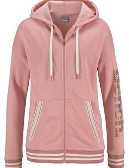 Bench. Kapuzensweatjacke mit gestreiften Bündchen und Glanzprint, Loungewear, Loungeanzug