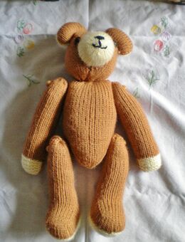 Stoff-Strick-Teddy,Handarbeit ?,Arme und Beine beweglich,fester Körper,Alt,ca. 26 cm - Linnich