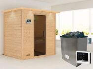 Karibu Sauna "Sonja" mit graphitfarbener Tür und Kranz Ofen 9 KW externe Strg, BxTxH: 224 x 160 x 202 cm, 38 mm