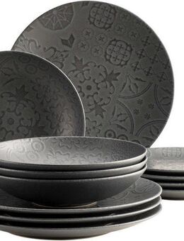 MÄSER Tafelservice TRAD. TILES SCHWARZ, Geschirr Set, Steinzeug (12-tlg), 4 Personen, Steinzeug