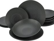 CreaTable Tafelservice Geschirr-Set Lava Stone (12-tlg), 4 Personen, Steinzeug, Service, schwarz, Reliefdekor, Made in Europe, 12 Teile für 4 Personen