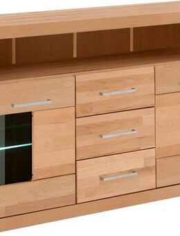 Home affaire Sideboard Ribe,125cm breit, Fronten Massivholz,5 Fächer,Böden versetzbar, Korpus Holzwerkstoff,Türen mit Glaseinsatz,3 Schubladen,Metallgriffe