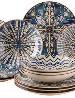 MÄSER Tafelservice IBERICO BLUE, Geschirr-Set, Steinzeug (12-tlg), 4 Personen, Steinzeug