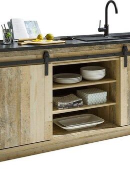 Home affaire Spülenschrank Sherwood Breite 201 cm, mit Scheunentorbeschlag aus Metall