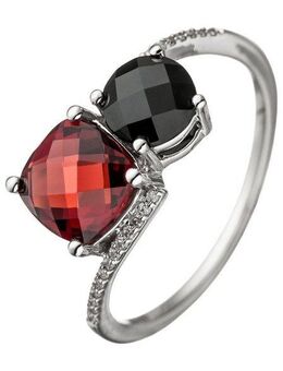 JOBO Diamantring, 585 Weißgold mit 24 Diamanten Granat Onyx