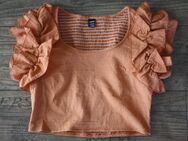 Kupferbraun Top gesmokt Crop Cropped Sommertop Shirt kurzes Croptop 38 Rüschenärmel Voilantärmel Coachella Puffärmel - Neuenhagen (Berlin)