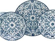 CreaTable Teller-Set Fresco Blau, Tellerset 12-tlg (12-tlg), 4 Personen, Steingut, Ornamentmotiv, Mediterran