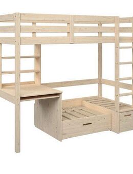 Lüttenhütt Etagenbett HENNE' TOPSELLER! Hochbett, Ideal für kleine Räume, 2 Schlafplätze (zweiter Schlafplatz ausziehbar, B/H/T ca. 208/180/105cm), mit Polsterauflagen+ Schreibtisch + Stauraum, mehrere Farben