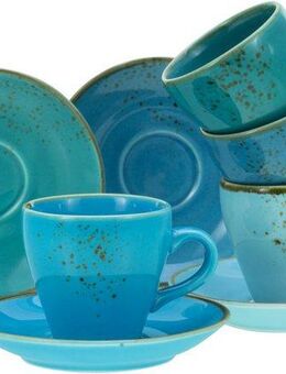 CreaTable Espressotasse Kaffeetasse NATURE COLLECTION Aqua, Steinzeug, Tassen Set, aktuelle Blautöne mit Sprenkel, 4 Tassen, 4 Untertassen