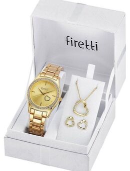 Firetti Quarzuhr, (Set, 5-tlg., mit Anhänger, Kette und 1 Paar Ohrsteckern), Armbanduhr, Damenuhr, Glassteine, ideal auch als Geschenk