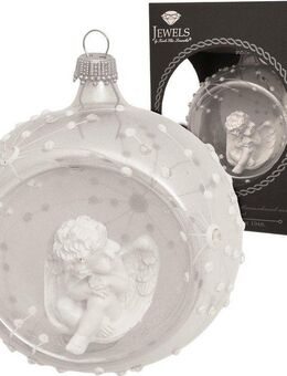Krebs Glas Lauscha Christbaumschmuck Reflexkugel mit weißem Engel (1-tlg), Christbaumschmuck aus Glas, mundgeblasen, handgefertigt, Baumkugel
