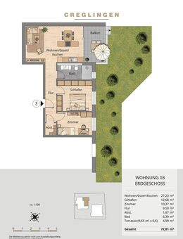 Whg. 3 - Optimal geschnittene Erdgeschosswohnung mit großzügigem Balkon und Garten! - Creglingen
