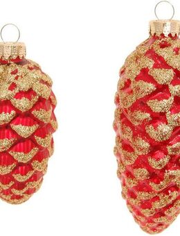 Krebs Glas Lauscha Christbaumschmuck Glas-Tannenzapfen, Rot mit Glitter, 2x klein Ø 8 cm + 2x groß Ø 10 cm (4-tlg), Weihnachtsdeko, Weihnachtsbaumkugel, Christbaumkugeln aus Glas