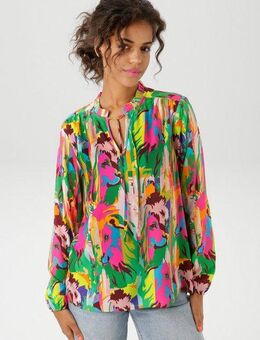 Aniston CASUAL Schlupfbluse mit Löwenköpfen im farbenfrohen Dschungel-Print