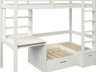 Lüttenhütt Etagenbett HENNE' TOPSELLER! Hochbett, Ideal für kleine Räume, 2 Schlafplätze (zweiter Schlafplatz ausziehbar, B/H/T ca. 208/180/105cm), mit Polsterauflagen+ Schreibtisch + Stauraum, mehrere Farben