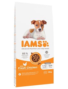 2 kg gratis! 12 kg IAMS Advanced Nutrition - Puppy Small / Medium Breed mit Huhn