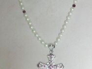 Silberschmuck, Perlenkette mit Kreuzanhänger - Stemmen