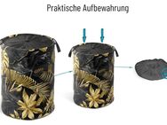 Sanilo Wäschekorb Golden Leaves, kräftige Farben, samtweiche Oberfläche, mit Deckel