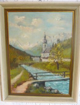 Ölgemälde Bild "Kirche in der Ramsau" gerahmt 47 x 37 cm - Amberg