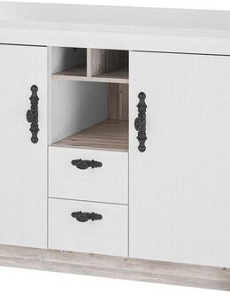 Home affaire Spülenschrank Florenz, Küchenunterschrank in Pinie Weiß, Unterschrank mit verschnörkeltem Metallgriff, im Landhausstil, Arbeitshöhe 92 cm