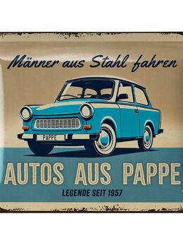 Lustiges Blechschild Männer aus Stahl- fahren Autos aus Pappe Trabant - Lanolu 15x20 cm - Berlin
