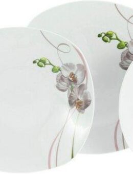 CreaTable Teller-Set Square Orchidee, Tellerset 18-tlg (18-tlg), 6 Personen, Porzellan, Fotorealistische Darstellung