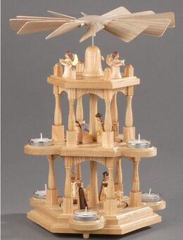 Albin Preissler Weihnachtspyramide Christi Geburt, Handwerkskunst aus dem Erzgebirge, 3 Etagen, Weihnachtsdeko aus Holz