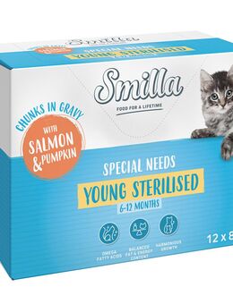 Smilla Frischebeutel Young Sterilised Häppchen in Sauce mit Gemüse - Lachs und Kürbis (24 x 85 g)