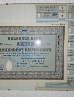 Historische Aktie „Dresdner Bank 100 Reichsmark von 1952 mit Coupons“ - Elsdorf (Nordrhein-Westfalen)