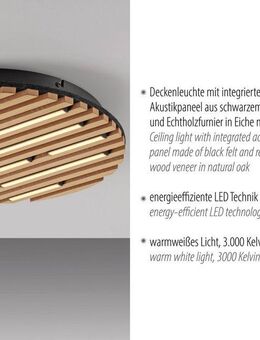 my home Deckenleuchte Unnestad Akustikpaneele, LED fest integriert, Warmweiß, schwarze LED Diffuser, Holz, Akustik, Paneele, 3000K - Ø 40 cm
