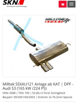 Audi S3 Milltek SSXAU121 (nur Endschalldämpfer mit 2 Endrohren) - Siebenbach