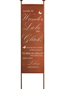 Großer Gartenstecker"Wunder Liebe Glück" Spruchtafel Edelrost - Kraftisried
