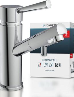 Schütte Waschtischarmatur Cornwall Waschtischarmatur mit Zugstange, Wasserhahn Bad mit Ablaufgarnitur