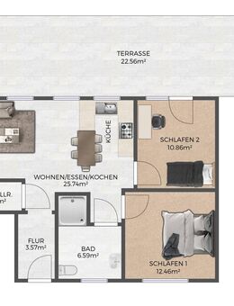 Moderne und barrierefreie Erdgeschosswohnung mit großer Terrasse in Orscholz - Mettlach