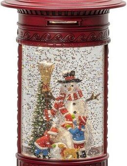 KONSTSMIDE LED Laterne Weihnachtsdeko rot, LED fest integriert, Warmweiß, LED Wasserlaterne, Briefkasten, "Schneemann mit 2 Kindern und Hund"