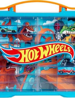 Klein Sammelkoffer Sammelvitrine für 54 Autos, mit leuchtendem Hot Wheels Logo