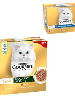 96 x 85 g Jumbopack Gourmet Gold + 24 x 85 g Feine Pastete Mix gratis! - Saftig-Feine Streifen