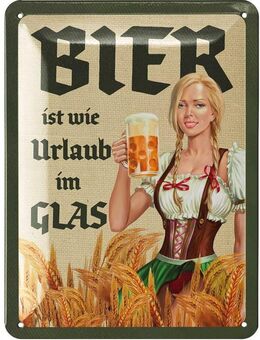 Lustiges Blechschild Bier ist wie Urlaub - Bar Lanolu 15x20 cm - München