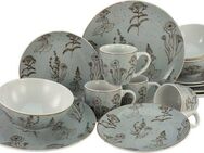 CreaTable Kombiservice Geschirr-Set Vintage Flowers (16-tlg), 4 Personen, Porzellan, Service, Dekor mit Blüten und Gräsern, 16 Teile, für 4 Personen