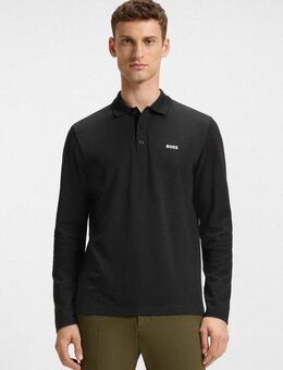 BOSS GREEN Langarm-Poloshirt Plisy mit Streifen am Kragen