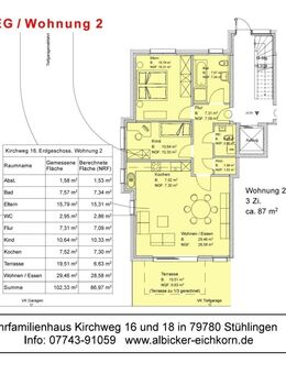 3Zi. EG mit Terrasse ca. 87 m²-Wohnung 2-Kirchweg 16-79780 Stühlingen - Stühlingen