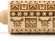 folkroll Teigroller 3D-Motiv-Teigrolle Buchenholz, Christmas Joy