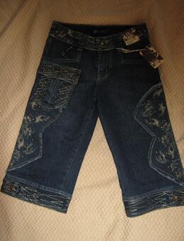 NEU mit ETIKETT * Ausgefallen * Glitzer * Swarovski * Strass * Kristtalle * Gold * Stickerei * Capri * Stiefel * Jeans- Hose "Ping Temptationsmaker" Gr. 26 * 34- 36/ XS- S * blau * gold * - Riedlingen Zentrum