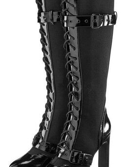 LASCANA Belle Affaire Schnürstiefel mit elastischem Schaft High-Heel-Stiefel Erotische Lack-Optik, High-Heel-Stiefelette